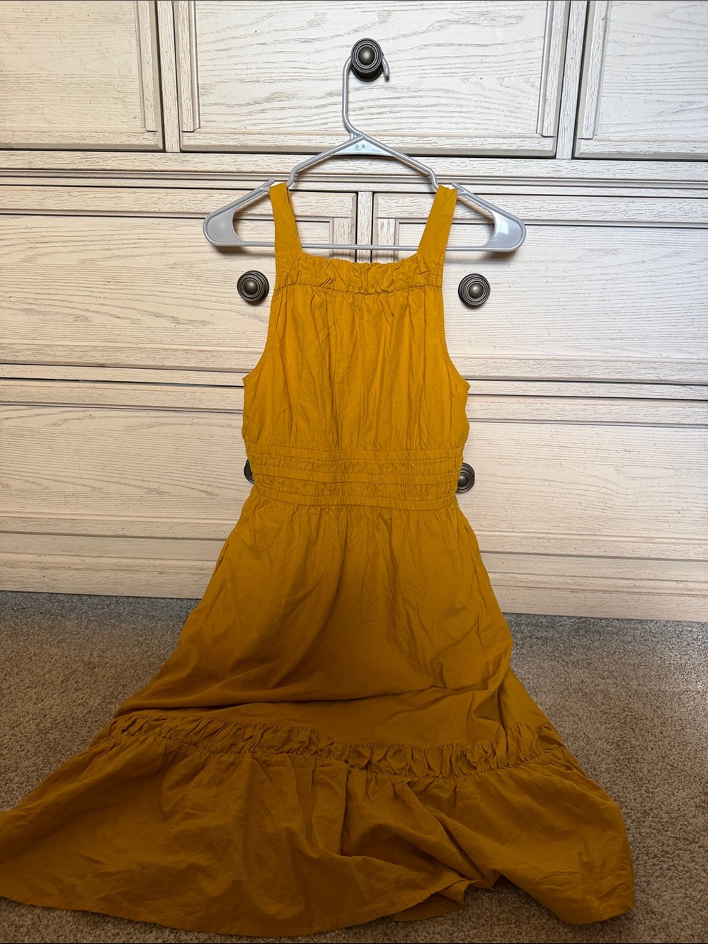 Women’s Burnt Yellow Smocked Waist Sundress w pockets on the side